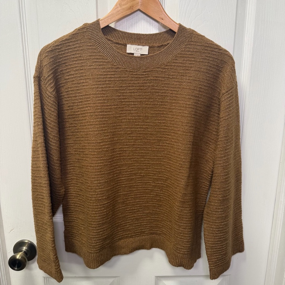 LOFT Outlet Brown Textured Pullover Sweater, Small, Boxy / Relaxed Fit